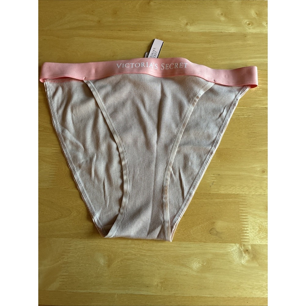 Victoria's Secret High Leg Logo Brief Size Large NWT Tan/ Peach
